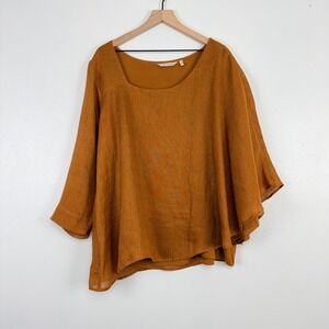 Soft Surroundings Linen Tunic Top Plus Size 2X Brown Square Neck Dolman Sleeve